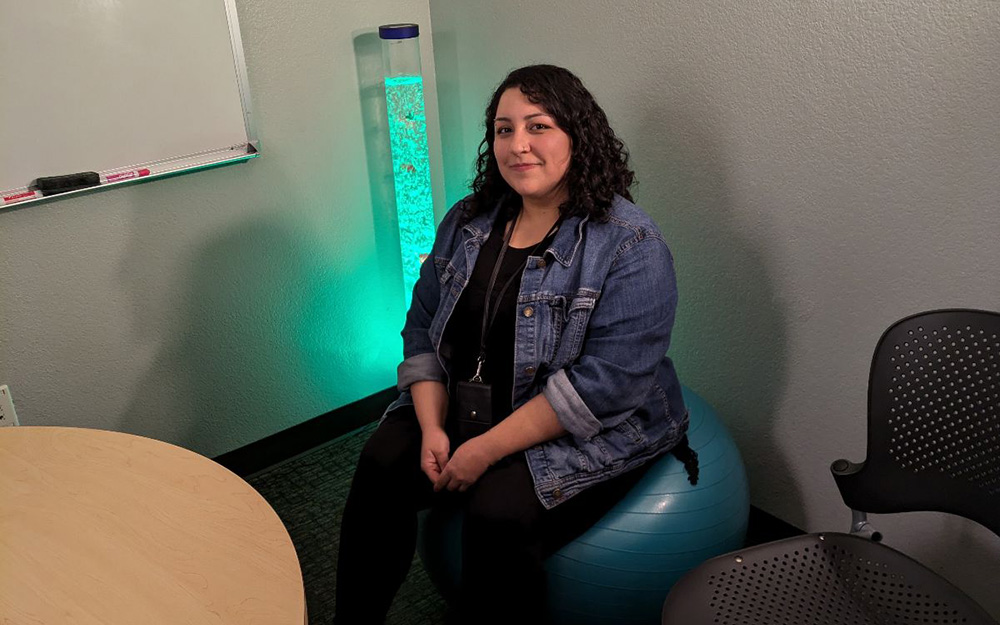 Faculty member in Library Sensory Rooms at MCC