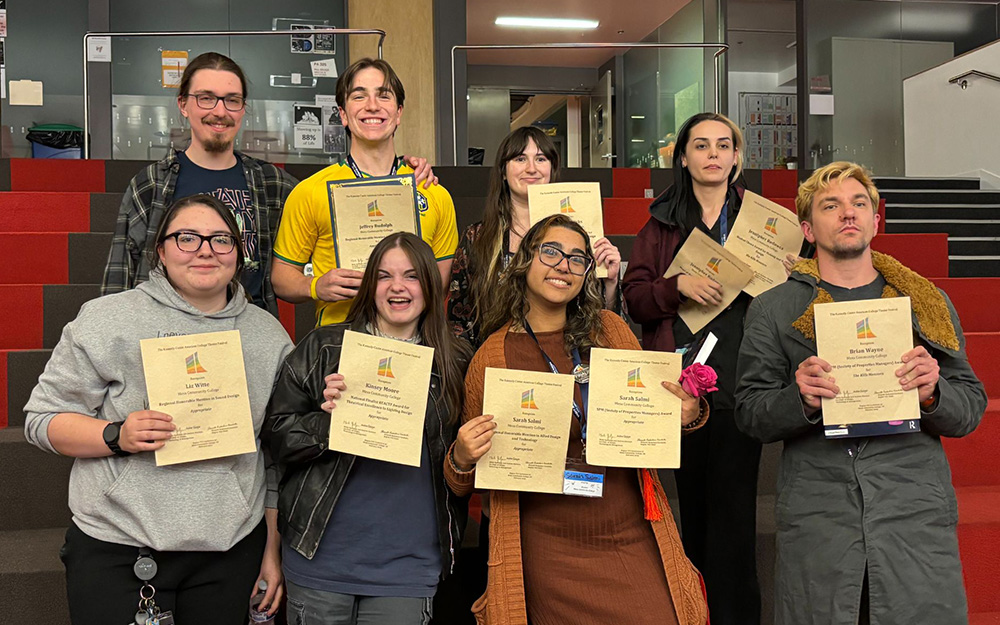 MCC theater students holding awards